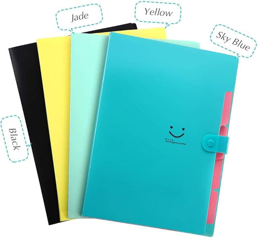 SKYDUE Expanding File Folder with 32 Labels, 5 Pockets A4 Letter Size Accordion Folder Paper Organizer for School and Office Pack of 4