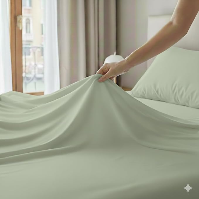 100% Cotton Flat Top Sheet Only - T-Shirt Fabric Jersey Knit - Extra Soft - Wrinkle Free - Machine Washable - Easy Fit - Breathable - Comfy (Mineral Green, Twin XL)