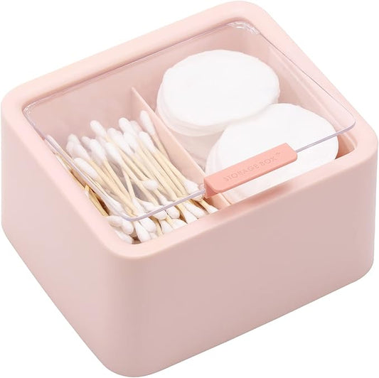 Tecbeauty 2pcs Qtips Holder Dispenser Cotton Swabs Storage Organizer Plastic Bathroom Canisters with Hinged Lids, Divide 2 Grids