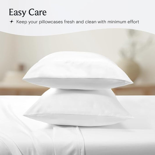 LuxClub Collection Pillowcases 10 Pack - Eco Friendly Wrinkle Free Cooling Pillow Cases with Satin Trim - Machine Washable Hotel Bedding Silky Soft - White King
