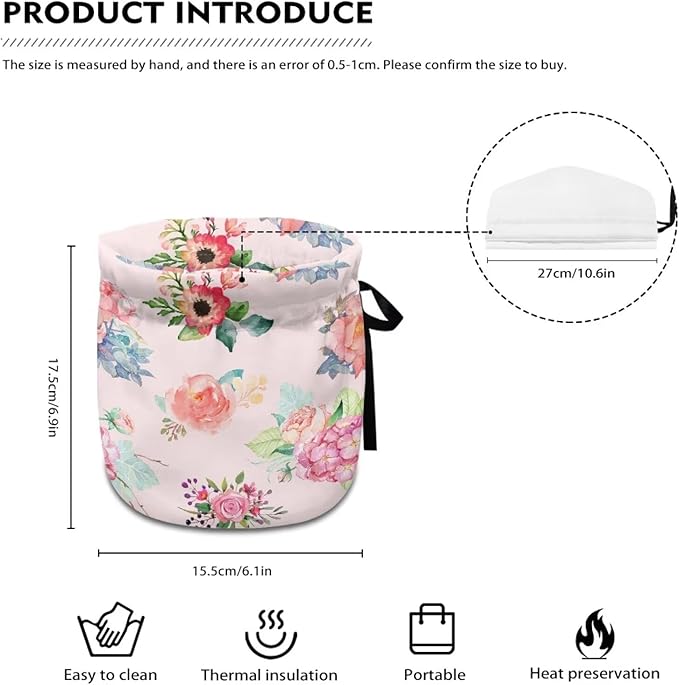 Generic Playful Rosebud Pattern Tea Pot Tea Kettle Decorative Cover Insulated Dust Bag Drawstring Tea Kettle Covers Teacup Covers Insulated Drop-Proof Shock-Proof Decoration