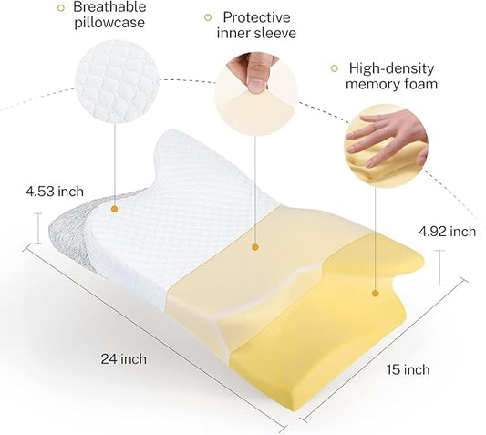 Misiki Cervical Memory Foam Pillow, Orthopedic Pillow Contour Pillow for Neck Pain, Cervical Ergonomic Pillow for Side Sleepers, Back and Stomach Sleep