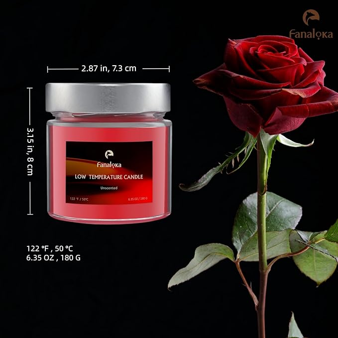 Low Temperature Candles, Low Heat, Body Safe Candle, Wax for Play, Unscented, 122°F, 6.35 OZ - FANALOKA (Red)