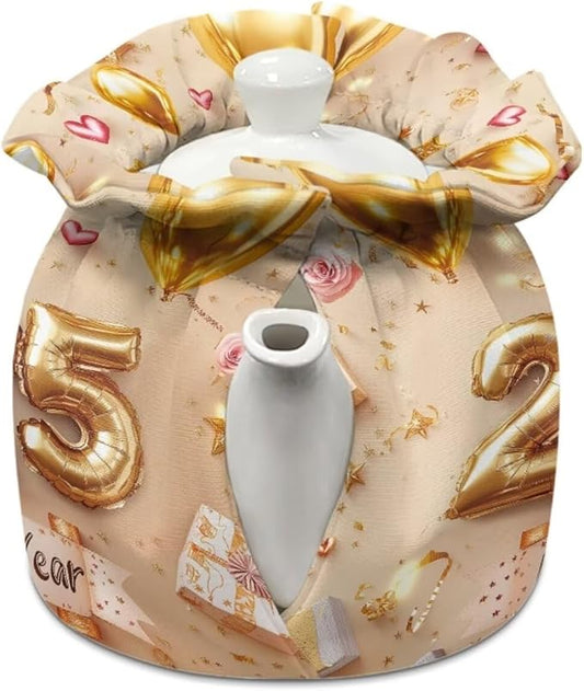 New Year Teapots Dust Cover Insulated Breakfast Pot Cover Tea Kettle Lid Home Tea Cozy for Teapot Retro Soft Drawstring Kettle Covers Portable Breakfast Warmer for Home Kitchen