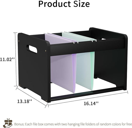 LONTAI Bamboo Hanging File Organizer, Office Desk File Organizer for Letter Size, Wood Hanging File Folders Organizer Record Holder Storage Stand Bookshelf Easy Assembly, Black