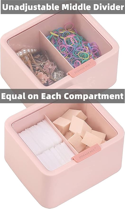 Tecbeauty Qtips Storage Organizer - 2 Grids Separate Cotton Swabs Dispenser Qtips Holder Bathroom Canisters with Hinged Lids for Cotton Balls, Pads, Pink