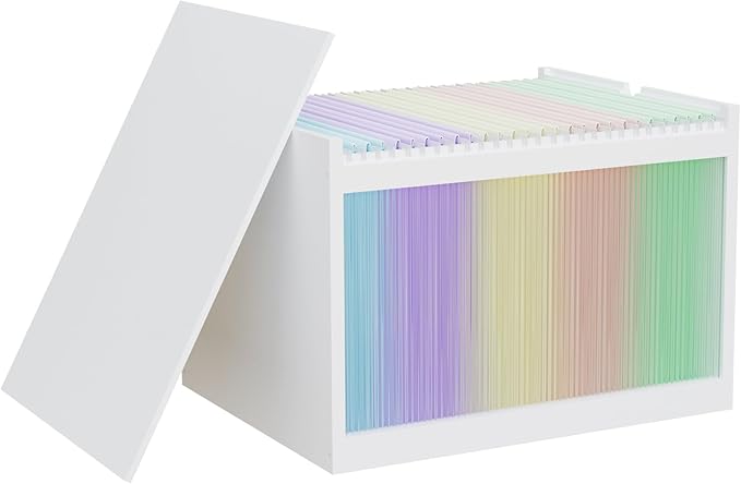 LONTAI White Bamboo Acrylic File Box with Hanging Folders, Letter/Legal Size, Dustproof, Home Office File Organizer