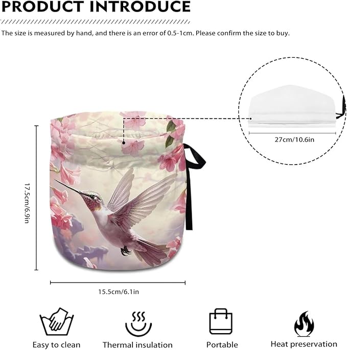Romantic Hummingbird Insulated Cotton Warmer Tea Cozies Kettle Cover Breakfast Tea Pot Cover Kitchen Tea Pot Dust Cover with Elastic Band for Housewife Tea Lover Gifts