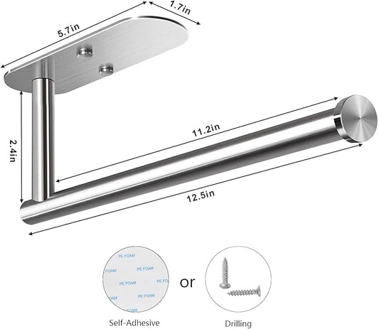 VAEHOLD Adhesive Paper Towel Holder Under Cabinet Mount, Wall Mounted Paper Towel Roll Holder for Kitchen Paper Towel, Stainless Steel(Silvery)