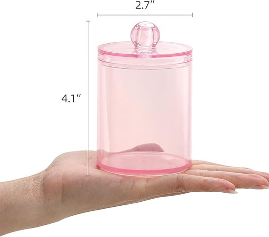 Tbestmax 4 pcs Qtips Holder Bathroom Container, 10 OZ Apothecary Jar, Pink Cotton Ball/Swabs Dispenser Organizer for Storage
