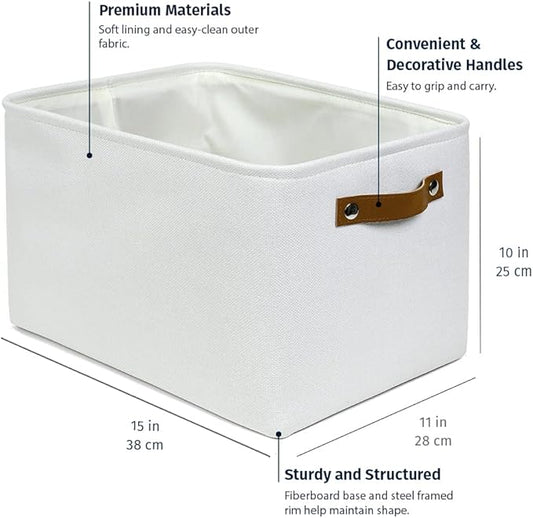 OrganiHaus Large Fabric Storage Baskets for Shelves 3 Pack, 15x11in Closet Storage Bins for Shelves, Canvas Baskets for Organizing, Linen Closet Organizers, Cloth Basket, Off-White