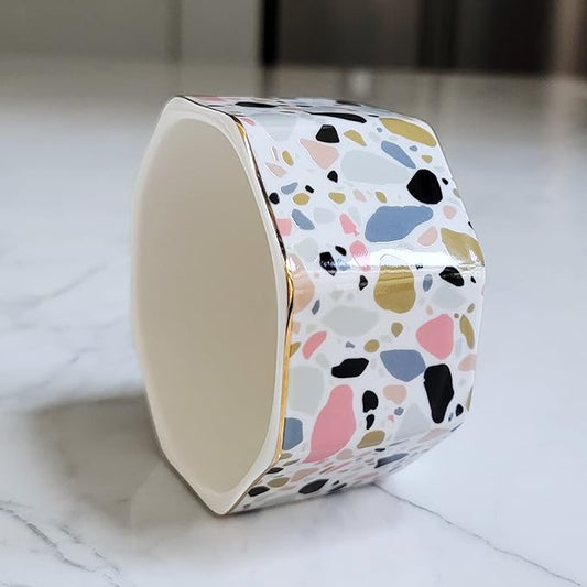 LEAZUL Ceramic Paper Clip Holder Gold Line Paper Clip Dispenser Organizer for Desk Cute Terrazzo Marble Pattern Office Binder Clip Holder Bobby Pin and Hair Clip Holder Gift for Office Pink