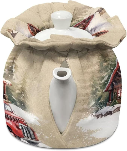 Christmas Tree Tea Cosy Cover of Teapots Tea Pot Dust Cover with Elastic Band Insulated Kettle Cover Breakfast Warmer for Home Kitchen Decorative Accessories