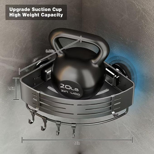 Voldra Corner Shower Caddy Suction Cup, Corner Shower Shelves No Drilling, Aluminum Upgrade Suction Cup Shower Organizer with Towel Bar & Hooks Removable Bathroom Storage Rack(3 Pack,Gray)