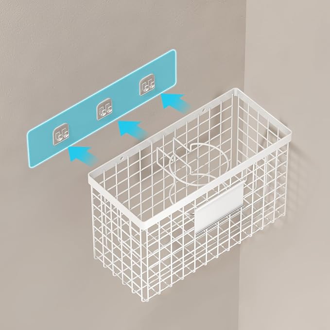 Voldra Hair Dryer Holder Cabinet Door, Adhesive Hair Tool Organizer Wall Mount Adjustable Height Blow Dryer Holder Under Sink/Countertop for Flat Curling Iron, Hair Brush and Straightener (1, White)