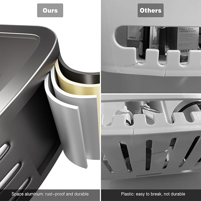 Voldra 2 Pack Corner Shower Shelves, Aluminum Stick On Showers Organizer, Modern Style, Triangular Corner Shelf, No Drilling Required