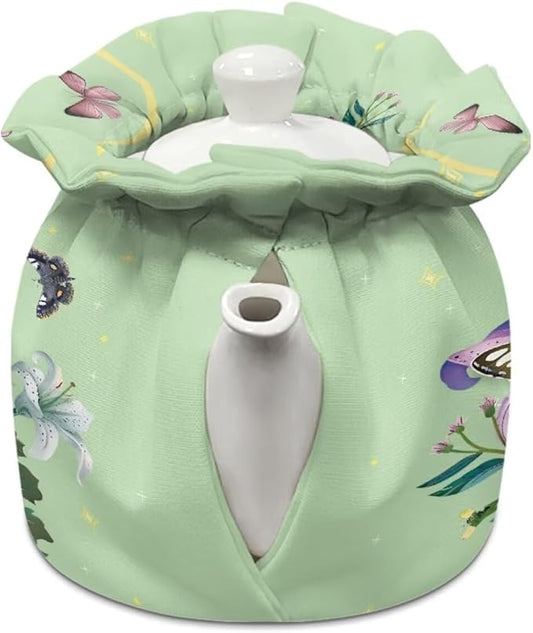 Butterfly Floral Tea Pot Cover Coffee Pot Insulated Kettle Cover Keep Warm Both Durable with Drawstring Sides Can Be Used Tea Cosy for Home Kitchen Decor with Insulated Pads to Warm Up