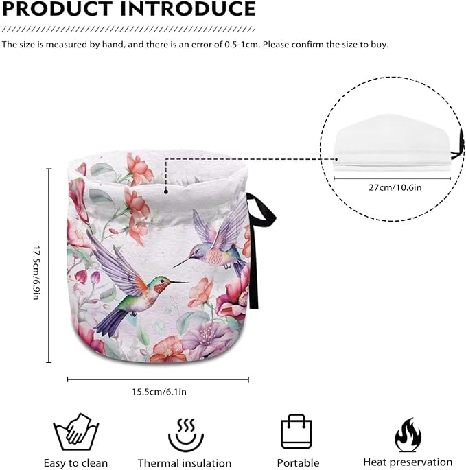 Generic Pink Hummingbird Floral Kettle Dust Cover Teapots Dust Cover Insulated Breakfast Pot Cover Kitchen Tea Cosy Tea Cozies with Cotton Keep Warm for Dining Room Coffee Table Desktop Decoration