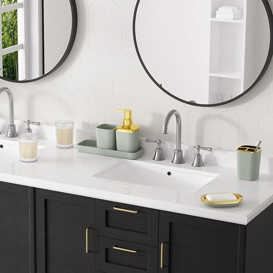 XLHOMO Bathroom Set, Sage Green Bathroom Accessories Set with Press-on Lid Bathroom Trash Can, Soap Dispenser, 10PC Bathroom Accessory Set for Home