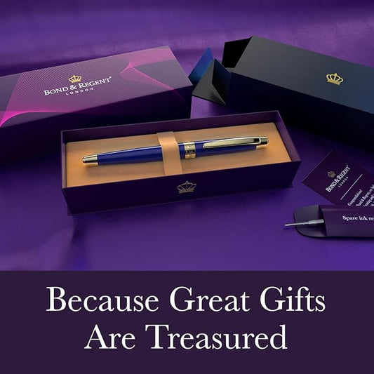 Bond & Regent Royal Blue & 24 Karat Gold - Certified Luxury Grade Rollerball Pen | Nice Gift for Men & Women