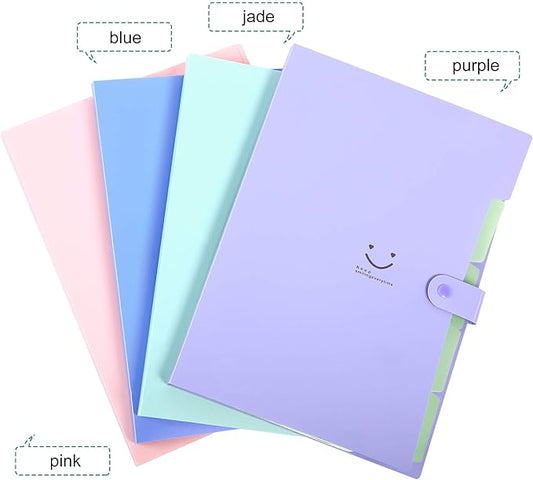 SKYDUE Expanding File Folders with 5 Pockets, Accordion File Organizer with 32 Labels, Portable Document Paper Organizer, Filing Folders, Letter / A4 Size, Pack of 4