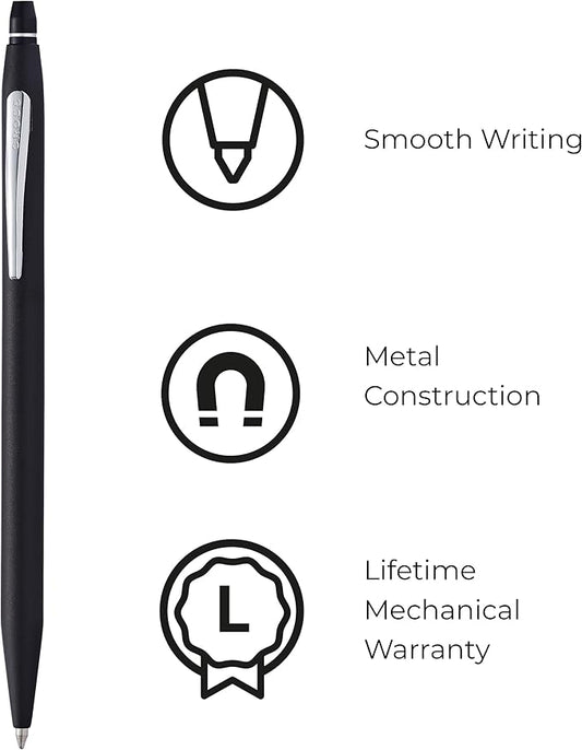 Cross Click Refillable Ballpoint Pen Presented in a Everyday Gift Box - Medium Point, Black Ink, Black & Chrome