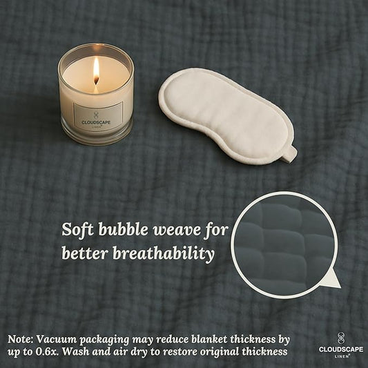 Cloud Scape Linen 8-Layer Muslin Blanket King Size for Adult - 100% Cotton, Breathable and Soft, Perfect Winter Cozy Blanket, Fits up to California King Bed, 92x108, Dark Grey