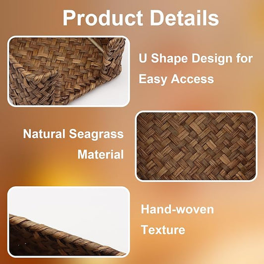 Shonmogar Sticky Note Holder Seagrass Post It Note Dispenser, 3 x 3 Inch Woven Sticky Note Dispenser, Farmhouse Post It Holder for Desk Home Office Decor, Coffee