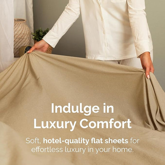 King Size Flat Sheet - Hotel Quality Top Flat Bed Sheet Only - Ultra-Soft, Comfy, Breathable & Cooling - Fade & Wrinkle Free - Easy-Care, Stain & Shrink Resistant Bedding - Oeko-Tex - Heathered Tan
