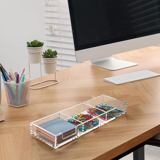 WORHE Sticky Note Holder 3 In 1 Clear Acrylic Self-Stick Memo Pads Holders Desk Organizer for School Office Home, Post Pop Notes Dispenser for 3"X3" Note Pads (BQ211)