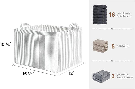 StorageWorks Storage Bins, Fabric Storage Bins for Shelves, Large Storage Baskets with Metal Frame, Closet Baskets and Bins with Handles, Khaki and Beige Stripes, 2-Pack