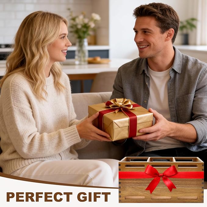 Large Acacia Wood Utensil Holder Rustic Kitchen Utensil Organizer for Countertop 3 Sections Kitchen Utensil Crock Cooking Tools Holder Utensils Caddy Counter Wooden Cooking Utensil Storage Holder