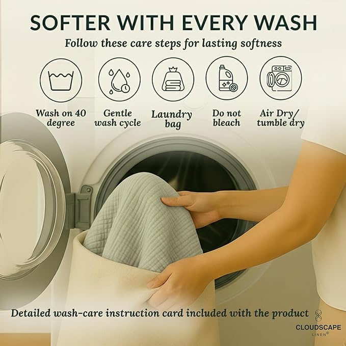 Cloud Scape Linen 8-Layer Muslin Blanket King Size for Adult - 100% Cotton, Breathable and Soft, Perfect Winter Cozy Blanket, Fits up to California King Bed, 92x108, Seafoam