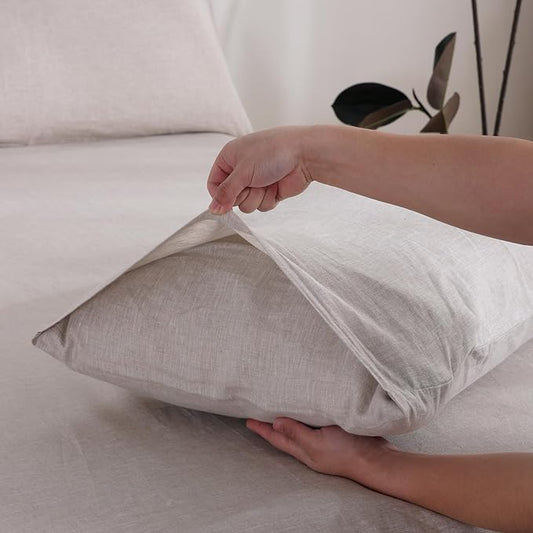 100% French Linen Pillowcase Set of 2, Breathable Envelope Closure Soft Linen Pillow Cover,Soft Luxury Hotel & Home Use, Gift