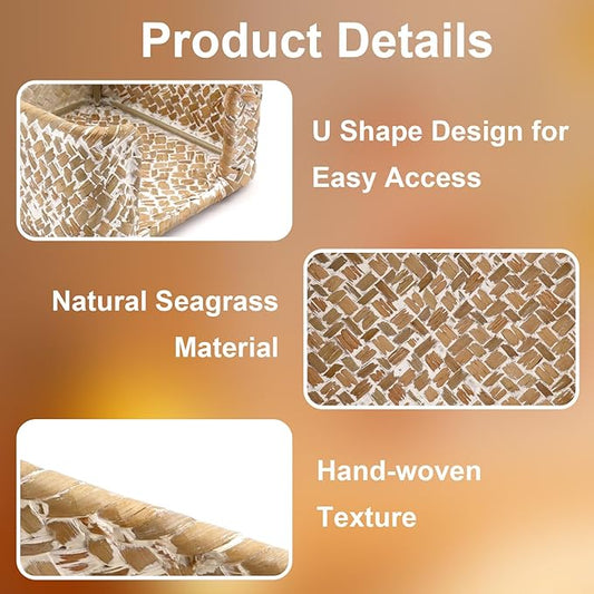 Shonmogar Sticky Note Holder Seagrass Post It Note Dispenser, 3 x 3 Inch Woven Sticky Note Dispenser, Farmhouse Post It Holder for Desk Home Office Decor, Whitewash