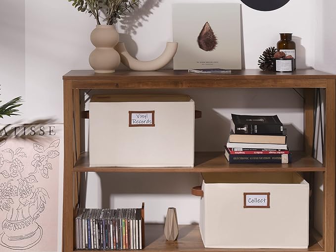 StorageWorks Storage Baskets for Shelves, Foldable Fabric Closet Storage Bins with PU Handles, Fabric Storage Bins Clothes Organizer, Ivory White, 3-Pack, Extra Large