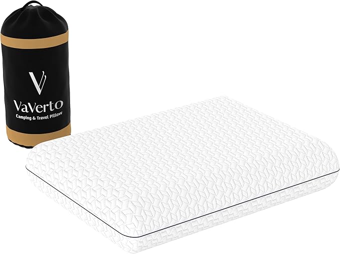 Vaverto Small Memory Foam Bed Pillow for Camping - Compressible Medium Firm, Breathable Cover, Machine Washable, Ideal Backpacking