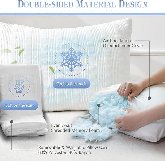 Meoflaw Cooling Pillows for Sleeping King Size Set of 2,Shredded Memory Foam Bed Pillow with Pillow Case-Double Sided Material,Adjustable Loft King Pillow for Side & Back Sleeper-Medium Firm