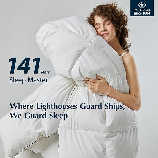 PACIFIC COAST Goose Down Fiber Comforters California King Duvet Insert, All Season White Comforter, 3D Hidden-Stitch Baffle Box Design,8 Tabs, Gifts for Women/Men, Extra Fluffy Luxury Duvet (104"x96")