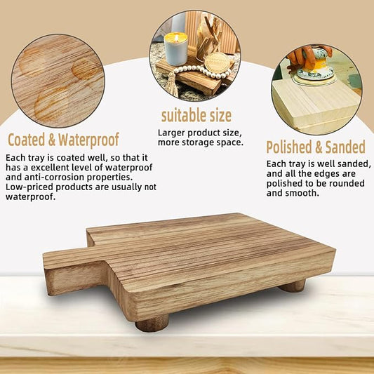 Handmade Wooden Tray,Practical Bathroom and Kitchen Decoration for Soap,Bath Bottles,Candles,Toilet Paper,Plant Holder(10.8 x 6.9 Inch)(Wood Color)