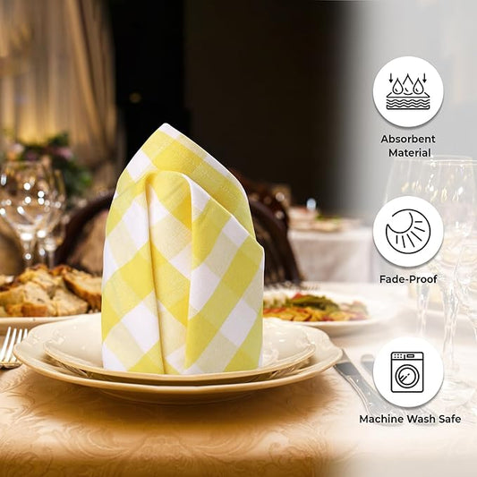 Urban Villa Cloth Napkins Set of 12 20x20 Inches 100% Cotton Napkins Cloth Washable Soft Durable Reusable Absorbent Table Dinner Napkins Cloth for Hotel Lunch Restaurant Weddings Parties-Yellow White