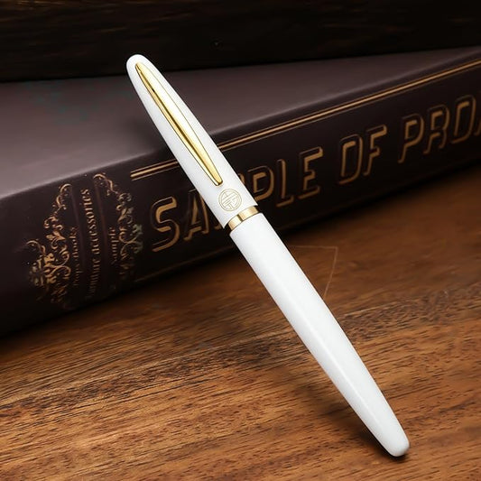 Luxury Gold Rollerball Pen, 24K gold-plated exquisite pen body, stylish and simple design, two ink refills, gift set for men and women, executive writing, office, graduation gift (White)