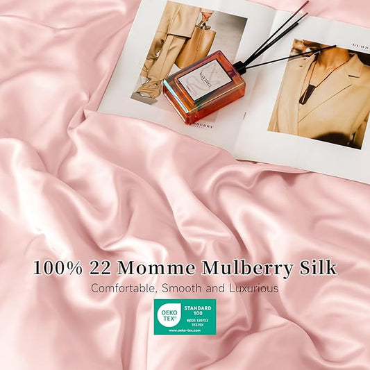 THXSILK 22 Momme 1 Pcs Silk Flat Sheet, 100% Top Grade Pure Mulberry Silk Bed Sheet Breathable Cooling Comfortable Safe Material Ultra Soft Bedding Durable (King/Cal. King, Charming Pink)