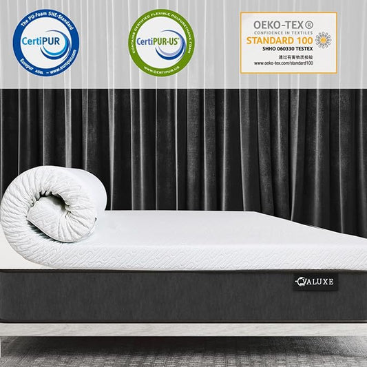 VALUXE 4 Inch Gel Memory Foam Mattress Topper Twin Size High Density Cooling Pad Pressure Relief Bed Topper (with Removable & Washable Bamboo Cover)