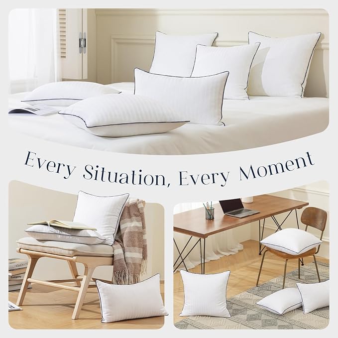 Phantoscope 12x20 Pillow Inserts, Down Alternative Pillow Inserts Set of 1 Throw Pillows with 100% Cotton Cover Decorative Pillow Stuffer for Sofa, Couch Bed(White)