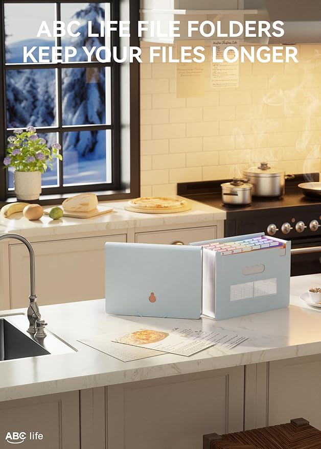 ABC life 26-Pocket Accordion File Organizer, Expanding File Folder, Letter/A4 Size Plastic Monthly Bill & Tax Receipt Holder with A-Z Tabs for Home, Office, Classroom - Light Blue