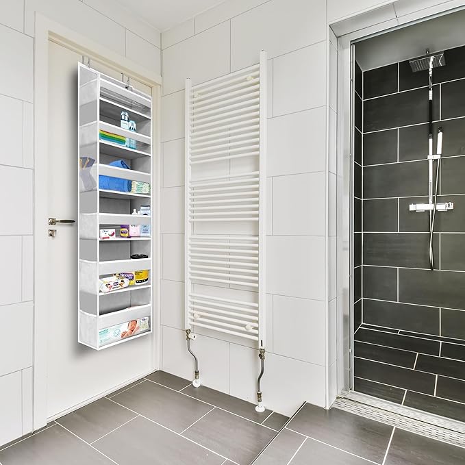 HOMELUX THEORY UPGRADED 6 Tiers Over The Door Organizer Hanging - 100D EXTRA THICK & 50lbs HUGE CAPACITY, 12 Side Mesh Pockets Over The Door Shoe Organizer, Hanging Closet Organizer (Ivory, 2pc)