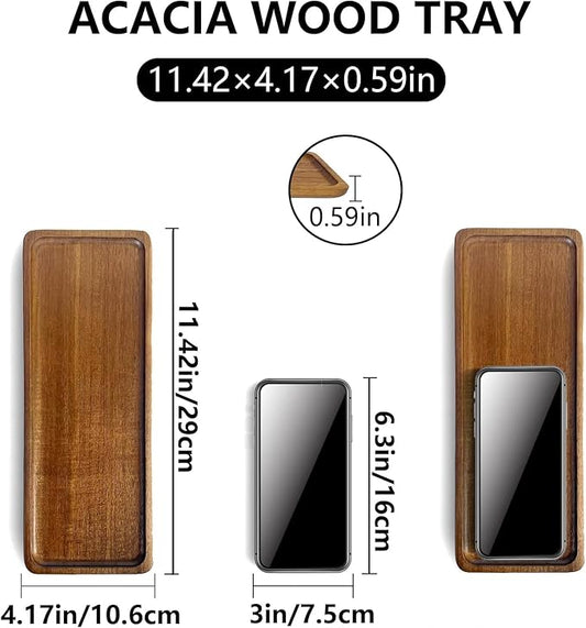 2 Pack Solid Wood Serving Platters and Trays of Natural Wood with Edge,Rectangular Avoid Sliding and Spilling Food (Rectangular Acacia Wood Platters 2pcs)