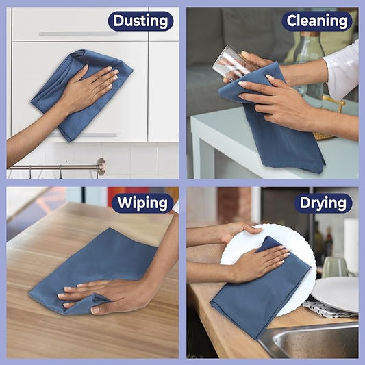 Urban Villa Kitchen Towels 100% Cotton Dish Towels for Kitchen(Set of 6) 20”x30” Dish Cloths Highly Absorbent Kitchen Linen Set with Hanging Loop Perfect for Drying Dishes Cleaning Hand Towels - Blue