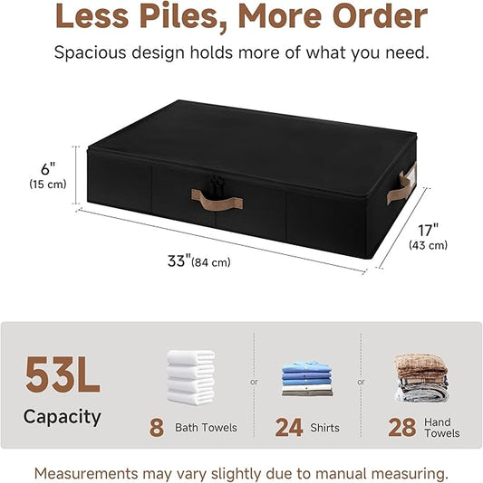 StorageWorks Underbed Storage with Lid, 2-Pack Under Bed Storage Containers for Clothes, Bedding, and Sweaters, Black